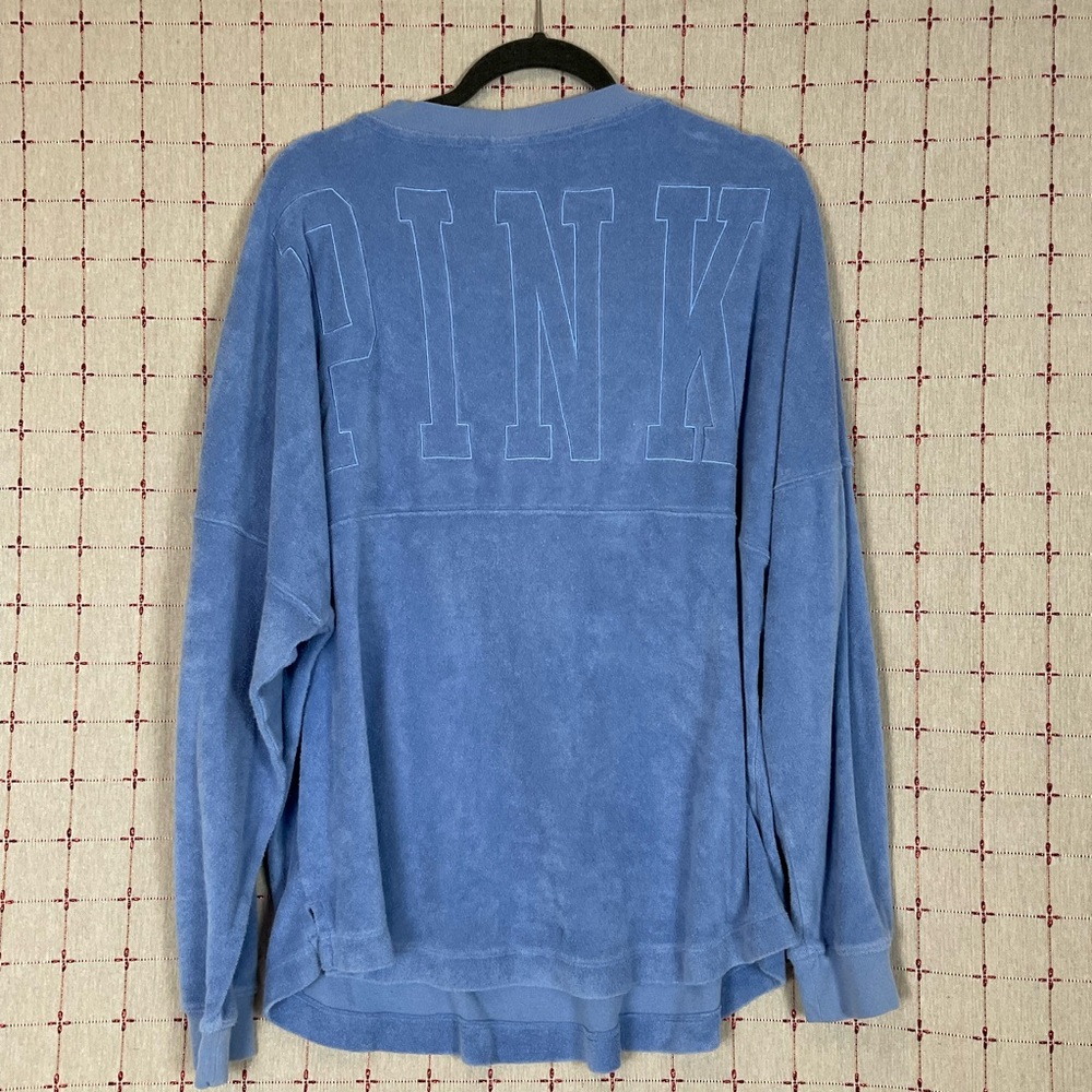 VS PINK Varsity Terry V-Neck Pullover Oversized Sweatshirt XL Green & Blue Set - Picture 3 of 7